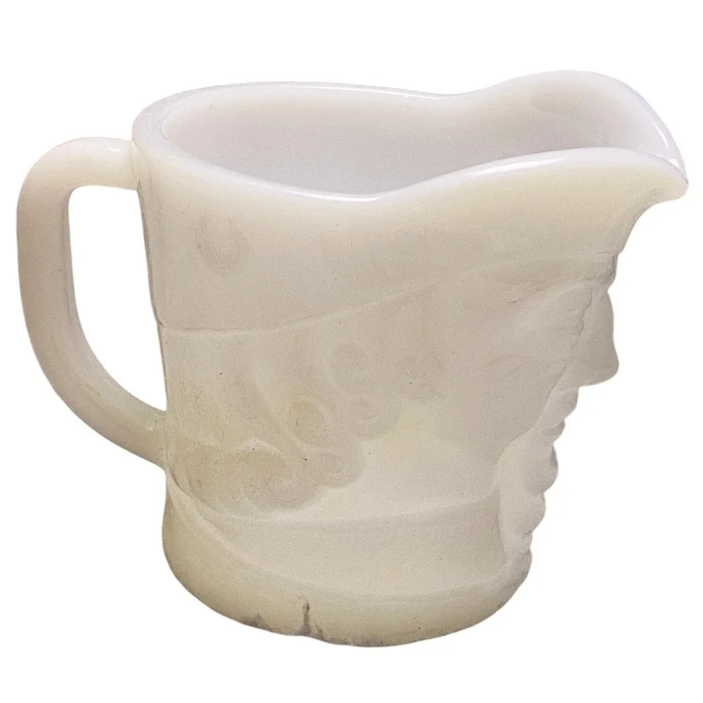 Vintage Federal Glass Toby Mug Milk Glass Creamer Pitcher‎ Face
